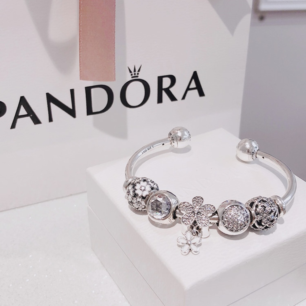 Pandora Floral Theme Open Bangle Bracelet Set